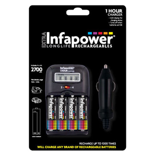 INFAPOWER 1 HOUR HOME CHARGER & 4 x 2700mAh RECHARGEABLE AA BATTERIES 